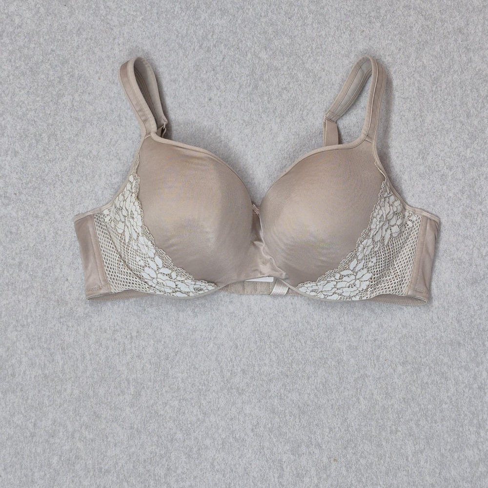 Cacique Women Bra 42D Beige Lightly Lined‎ Balconette Lace Underwired